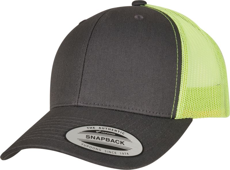 Levně 6 panelová vintage kšiltovka "Trucker" - charcoal/neon green