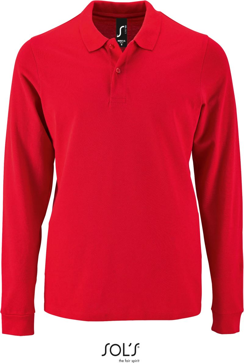 Levně Pánské piqué polo s dlouhým rukávem - red