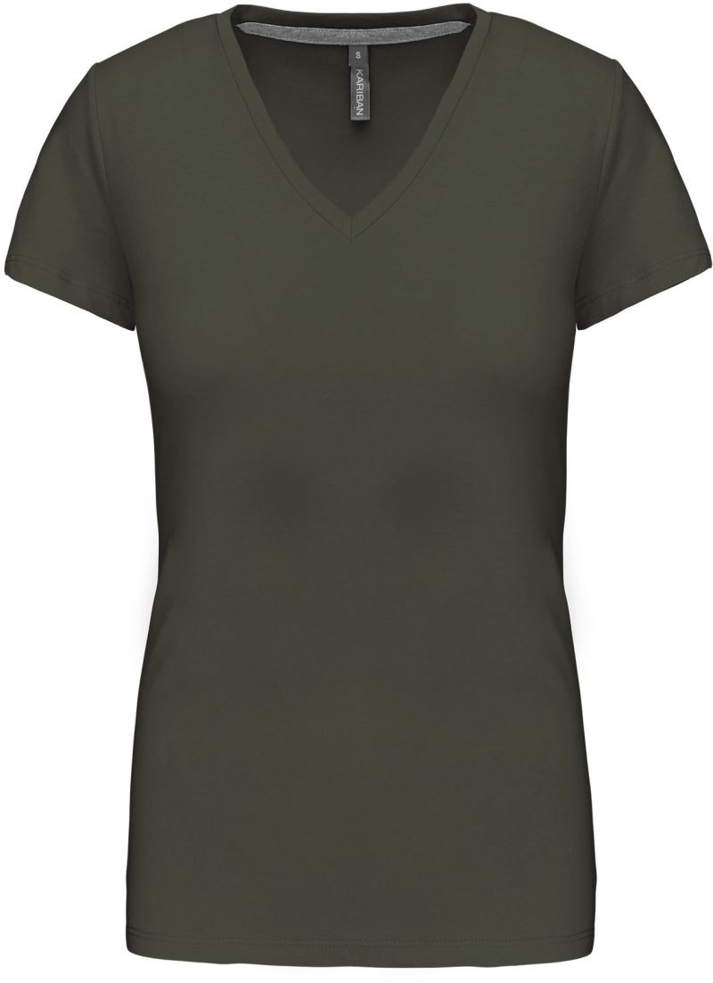 Levně Dámské tričko s výstřihem do V - dark khaki