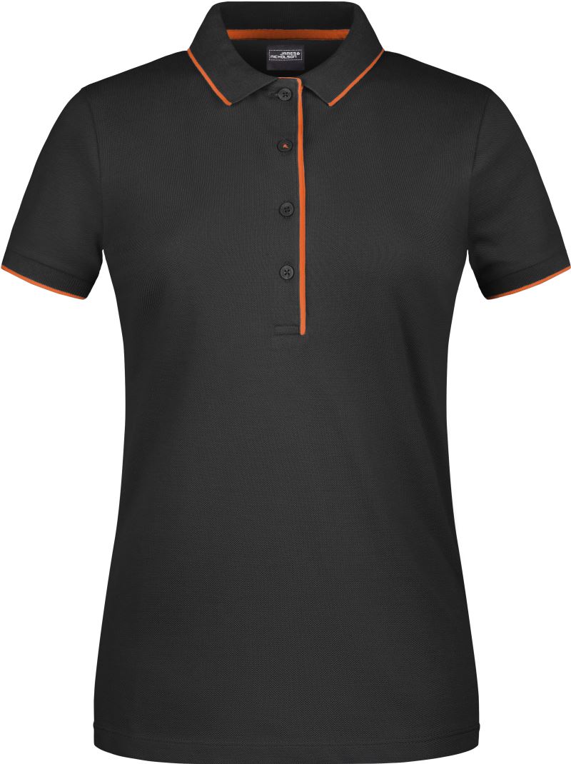 Levně Dámské piqué polo s kontrastní légou - black/orange