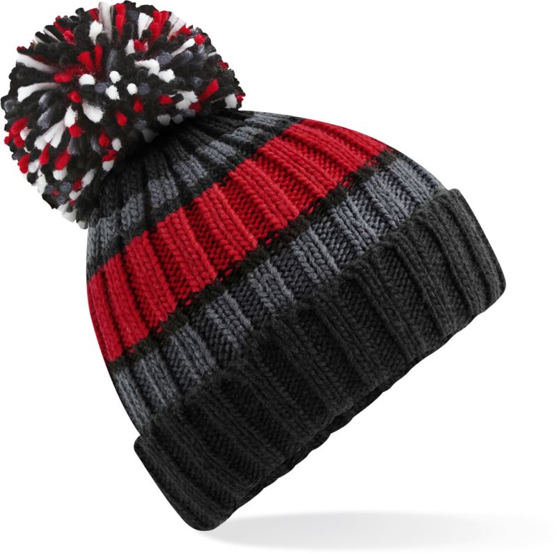 Levně Pletená čepice s pruhy "Hygge" - black cherry