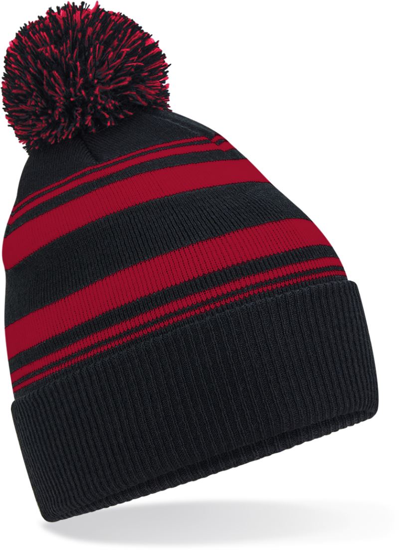 Levně Pletená čepice s pruhy "Fan" - black/classic red