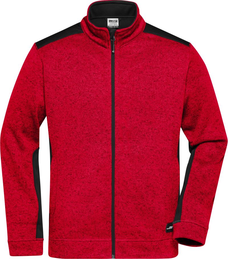 Levně Pánská pracovní bunda z pleteného fleecu - Strong - red melange/black