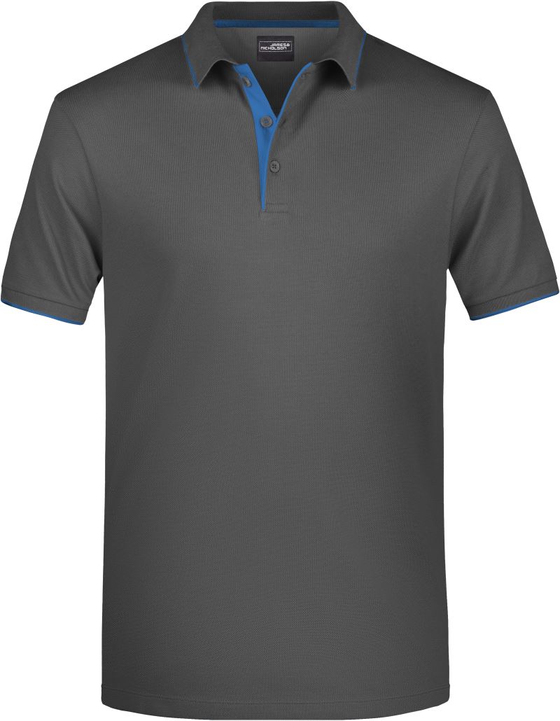 Levně Pánské piqué polo s kontrastní légou - graphite/aqua