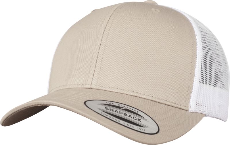 Levně 6 panelová vintage kšiltovka "Trucker" - khaki/white