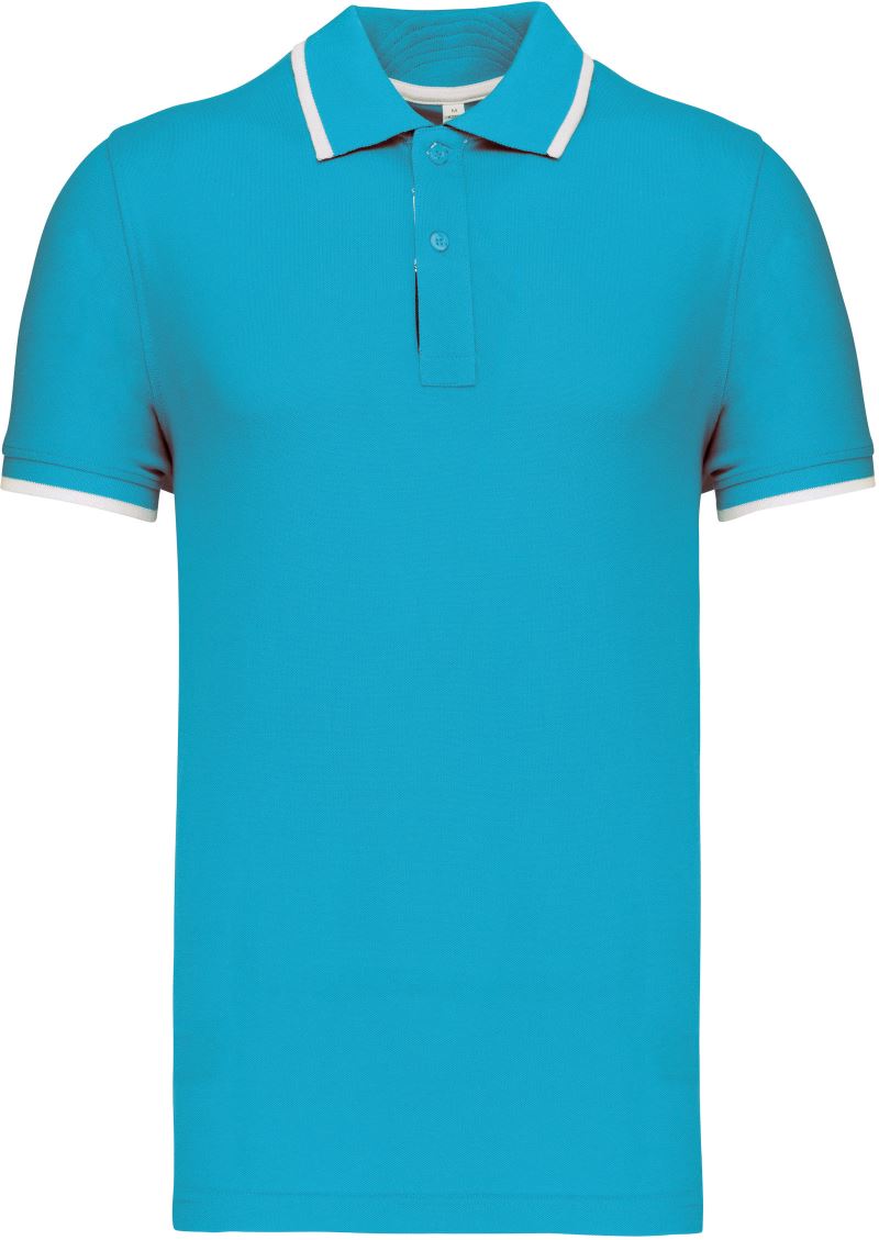 Levně Pánské kontrastní piqué polo - light turquoise/white/navy