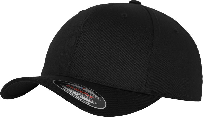 6 panelová vlněná česaná kšiltovka Flexfit - black/black