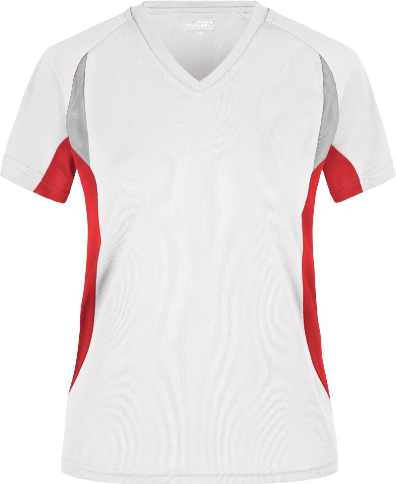 Levně Dámské běžecké tričko s výstřihem do V - white/red