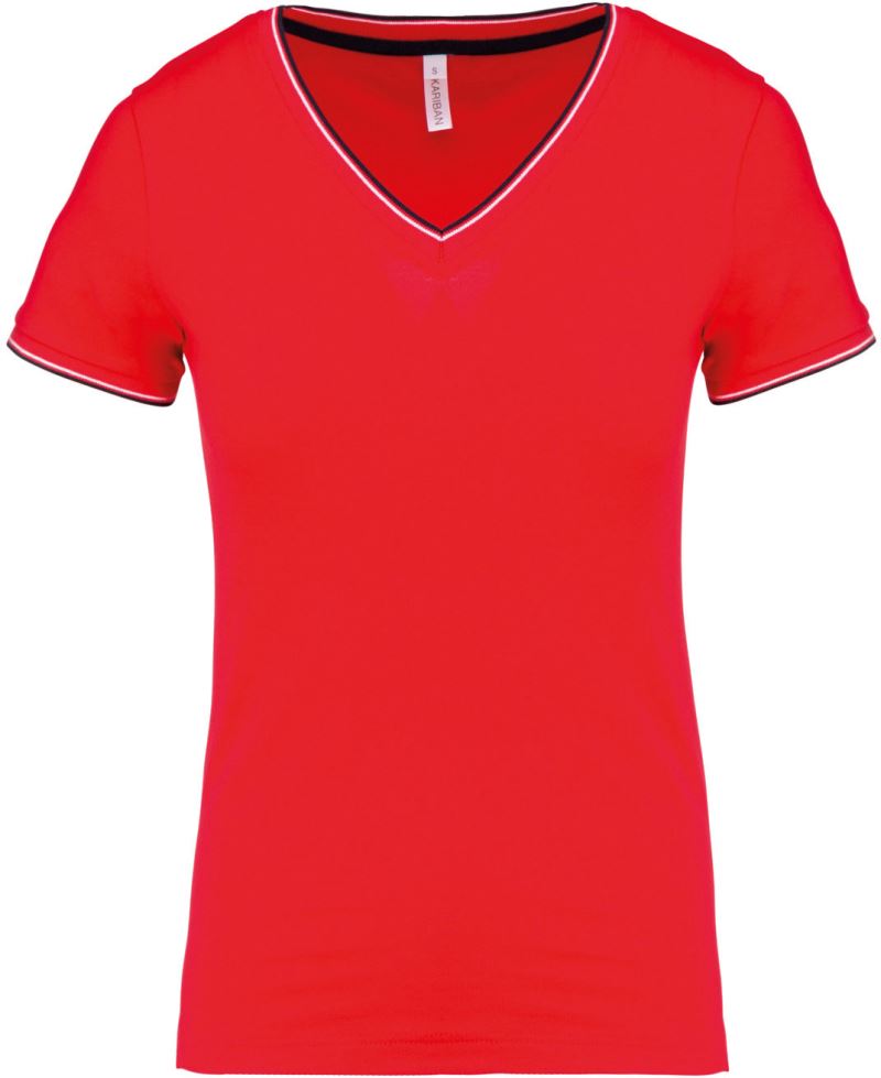 Levně Dámské piqué tričko s V výstřihem - red/navy/white