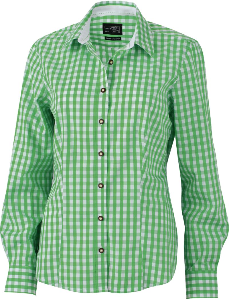Levně Popelínová kostkovaná halenka v tradičním vzhledu - green/white