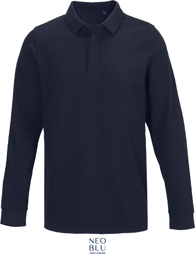 Levně Pánské piqué polo z těžké bavlny s dlouhým rukávem - night blue