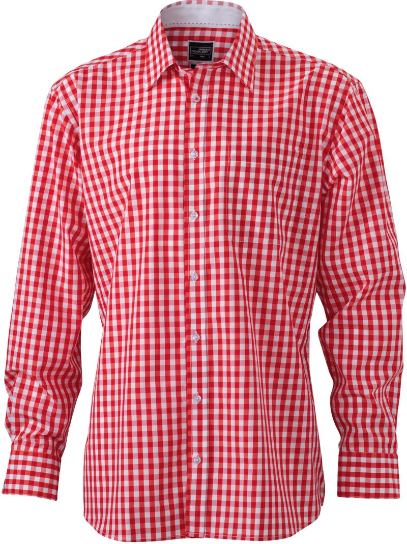 Popelínová kostkovaná košile s dlouhým rukávem - red/white