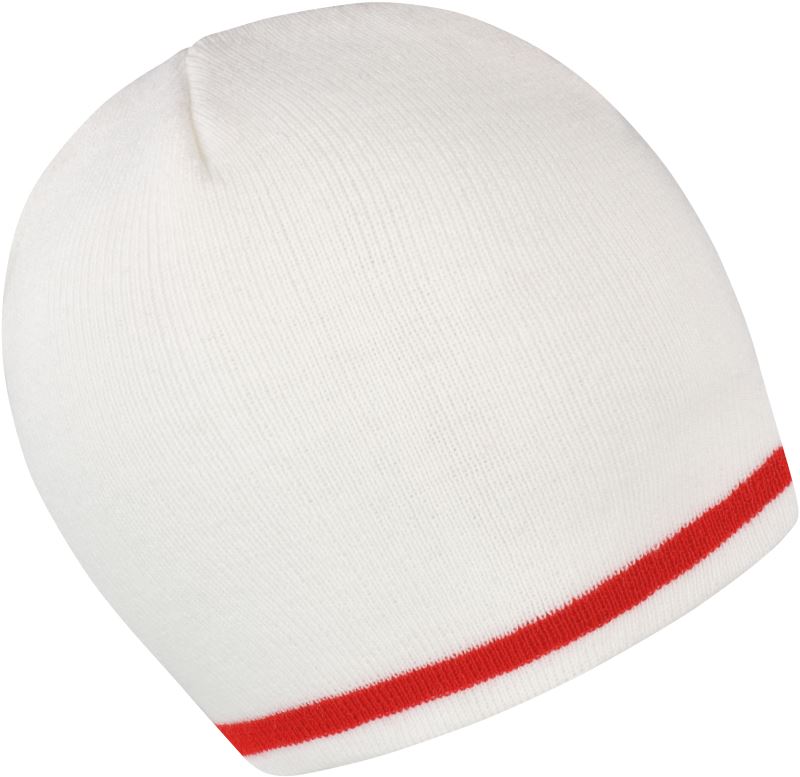 Levně Pletená čepice s kontrastními pruhy - white/red