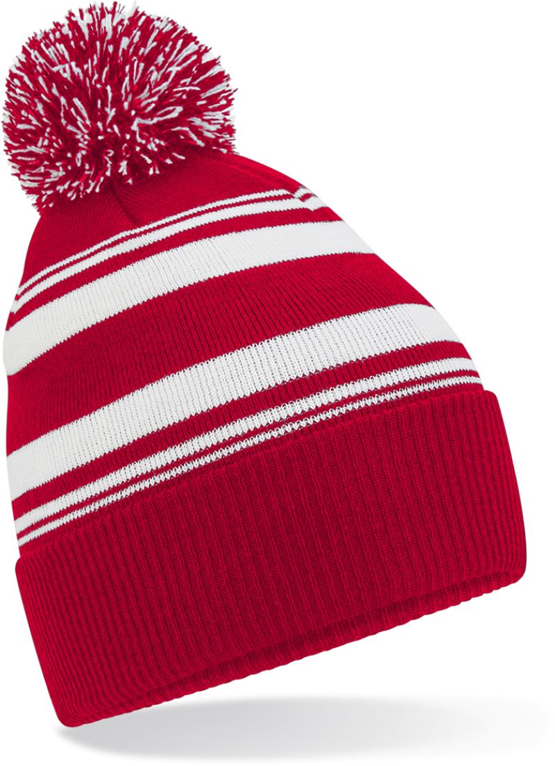 Levně Pletená čepice s pruhy "Fan" - classic red/white