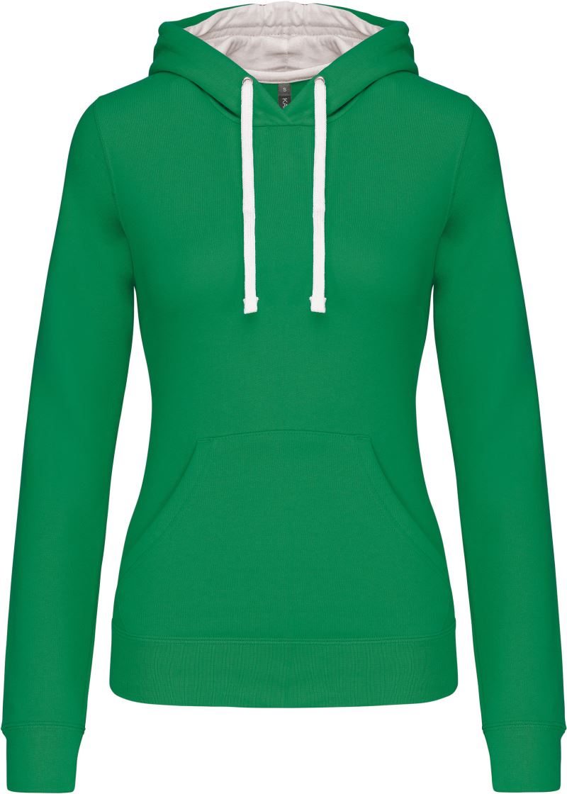 Levně Dámská mikina s kontrastní kapucí - light kelly green/white