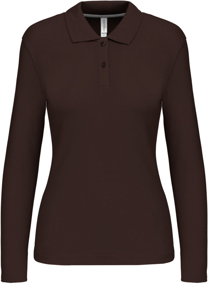 Levně Dámské piqué polo s dlouhým rukávem - chocolate