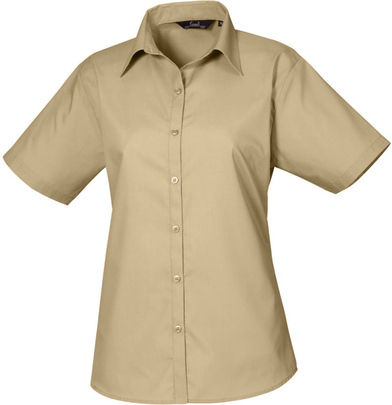 Levně Popelínová halenka s krátkým rukávem - khaki