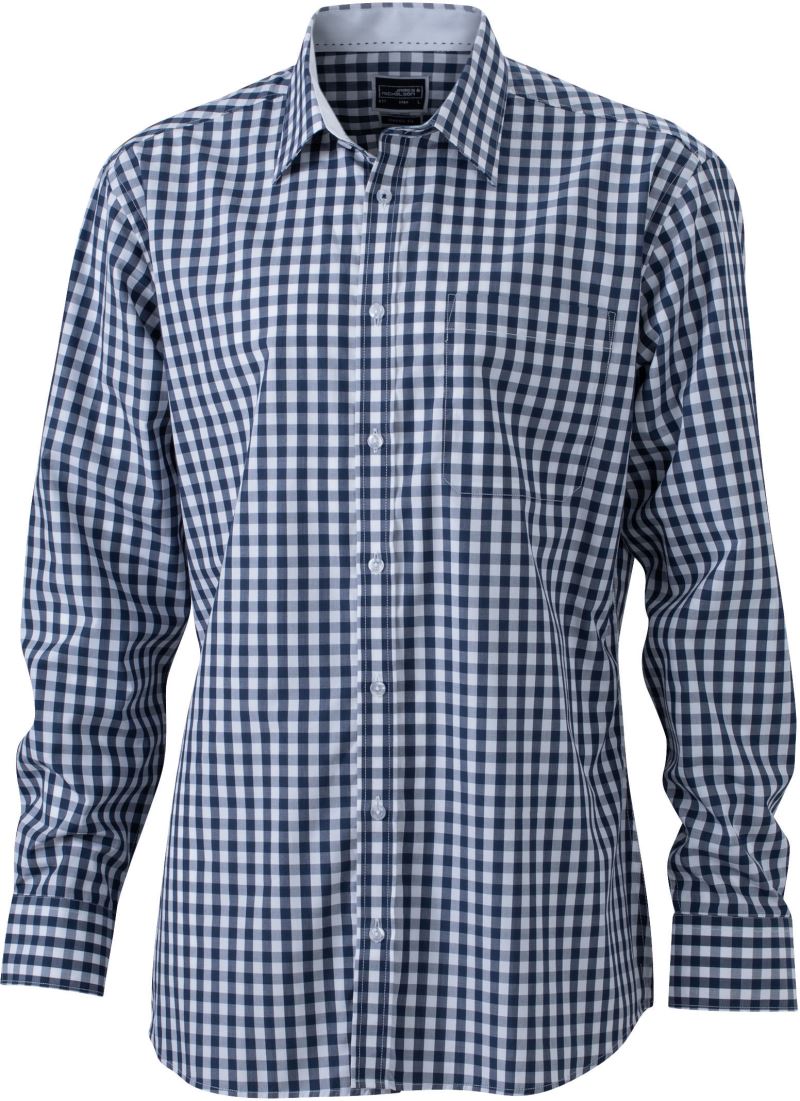 Popelínová kostkovaná košile s dlouhým rukávem - navy/white