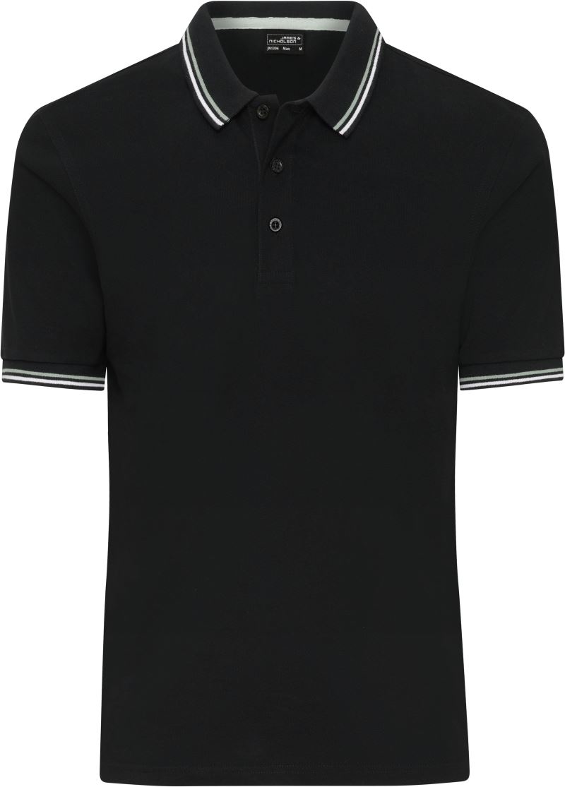 Levně Pánské těžké piqué polo s kontrastními proužky - black/white/grey