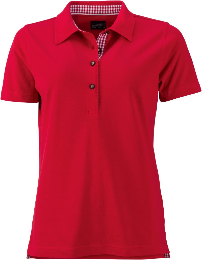 Levně Dámské piqué polo v tradičním krojovém vzhledu - red/red white