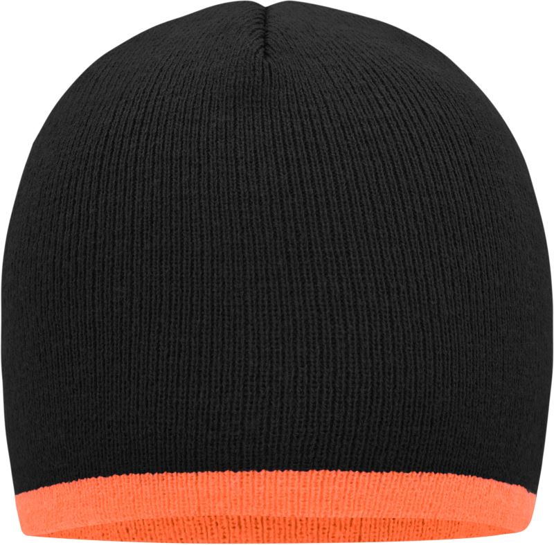 Levně Pletená čepice s kontrastním lemem - black/orange