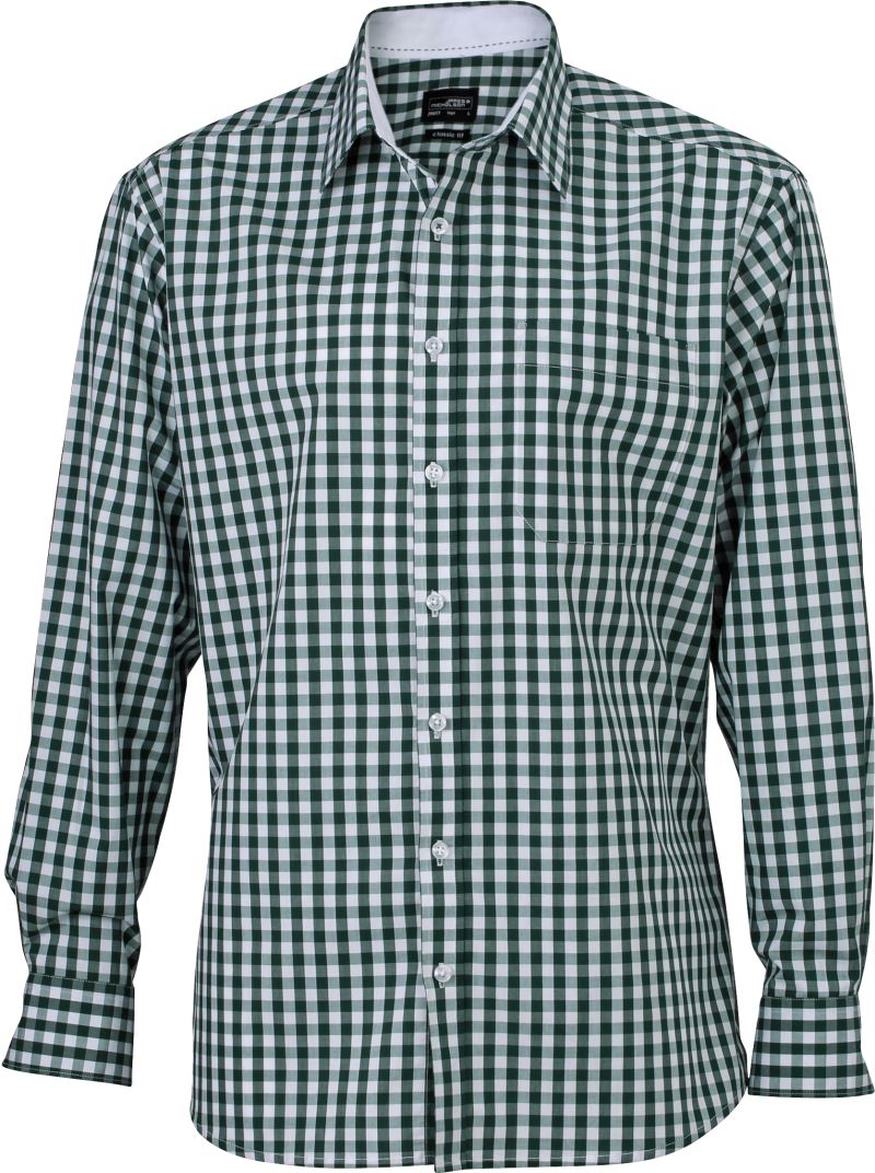 Levně Popelínová kostkovaná košile s dlouhým rukávem - forest green/white