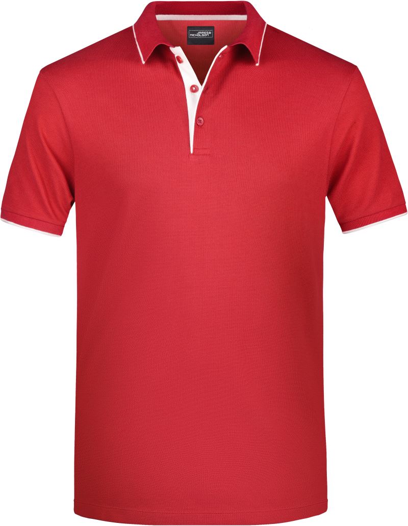Levně Pánské piqué polo s kontrastní légou - red/white