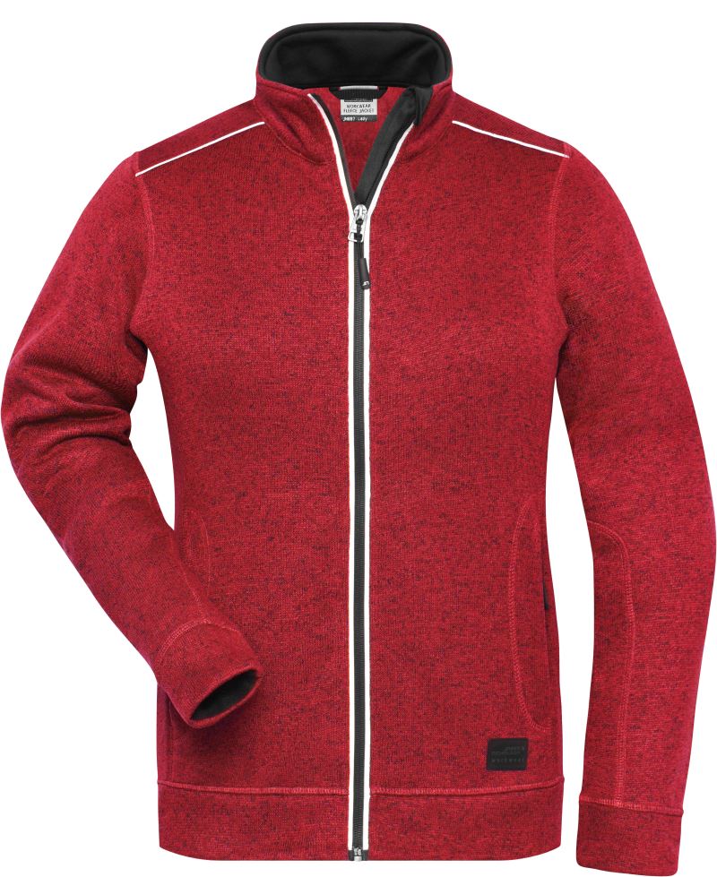 Levně Dámská pracovní pletená fleecová bunda - Solid - red melange/black