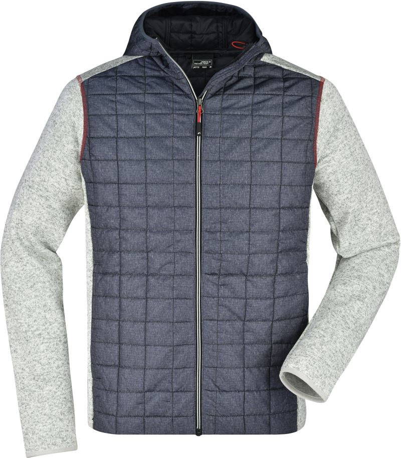 Levně Pánská pletená hybridní bunda - light melange/anthracite melange