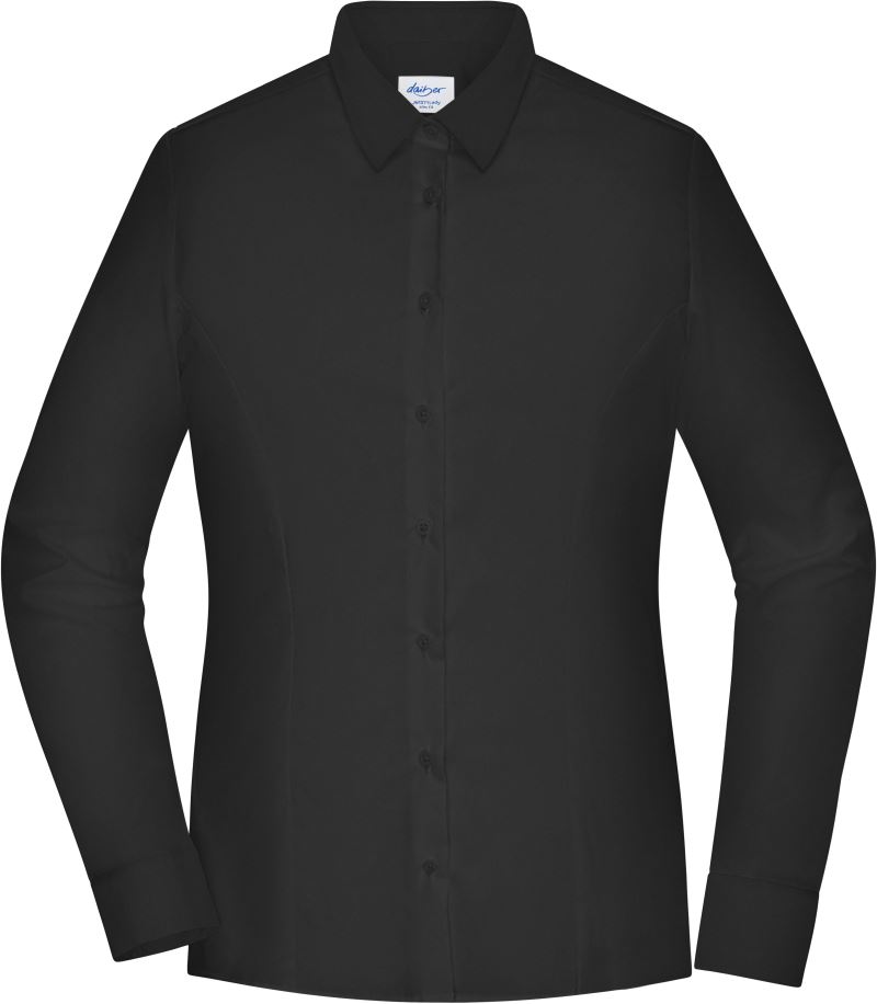 Levně Popelínová halenka slim fit s dlouhým rukávem - black