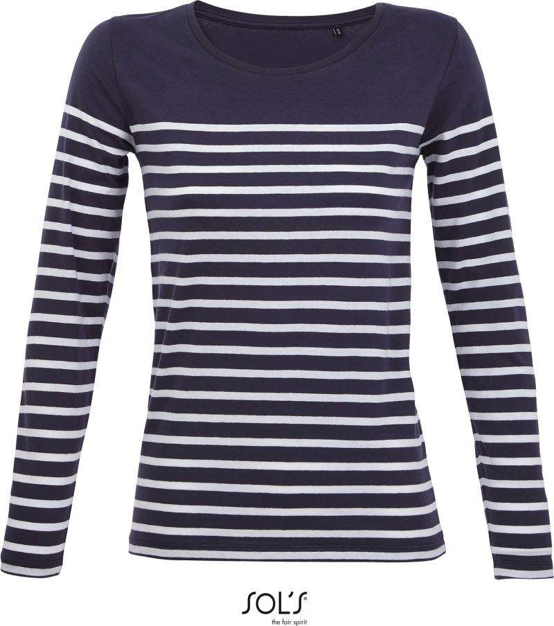 Levně Dámské pruhované tričko s dlouhým rukávem - french navy/white