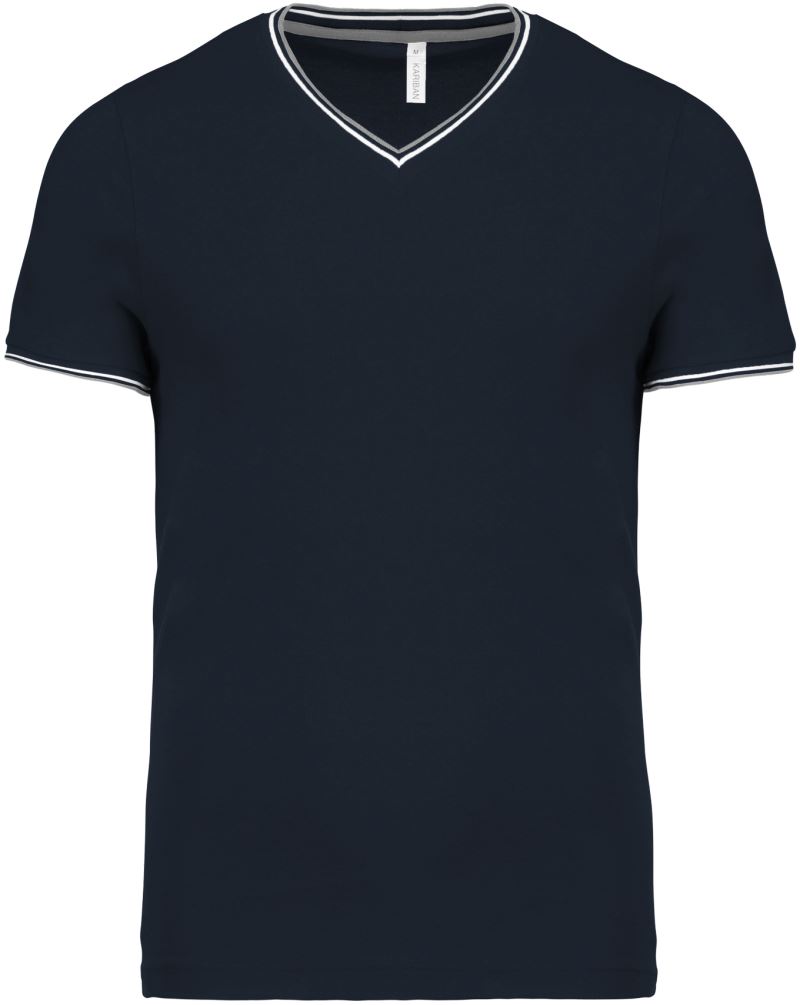 Levně Pánské piqué tričko s výstřihem do V - navy/light grey/white