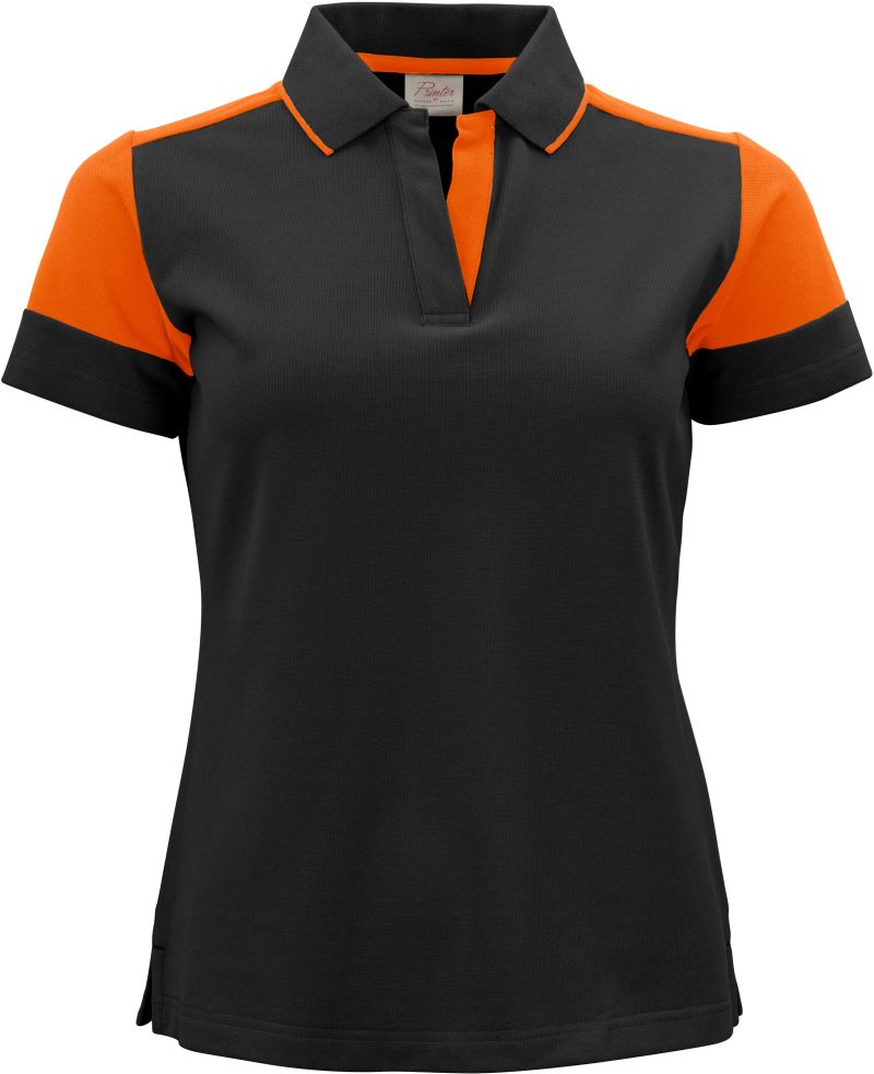 Levně Dámské piqué polo z těžké bavlny - black/orange