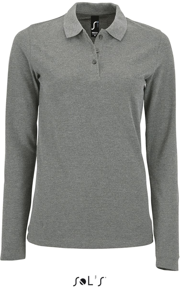 Levně Dámské piqué polo s dlouhým rukávem - grey melange