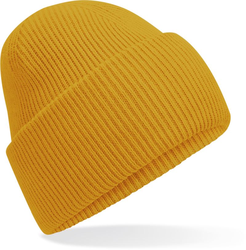 Levně Pletená čepice s manžetou "Recycled" - mustard