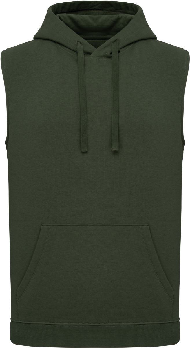 Levně Unisex mikina s kapucí bez rukávů - sporty khaki