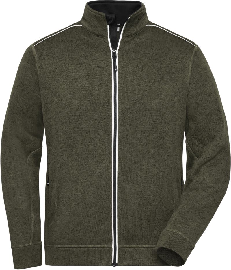 Levně Pánská pracovní pletená fleecová bunda - Solid - olive melange/black