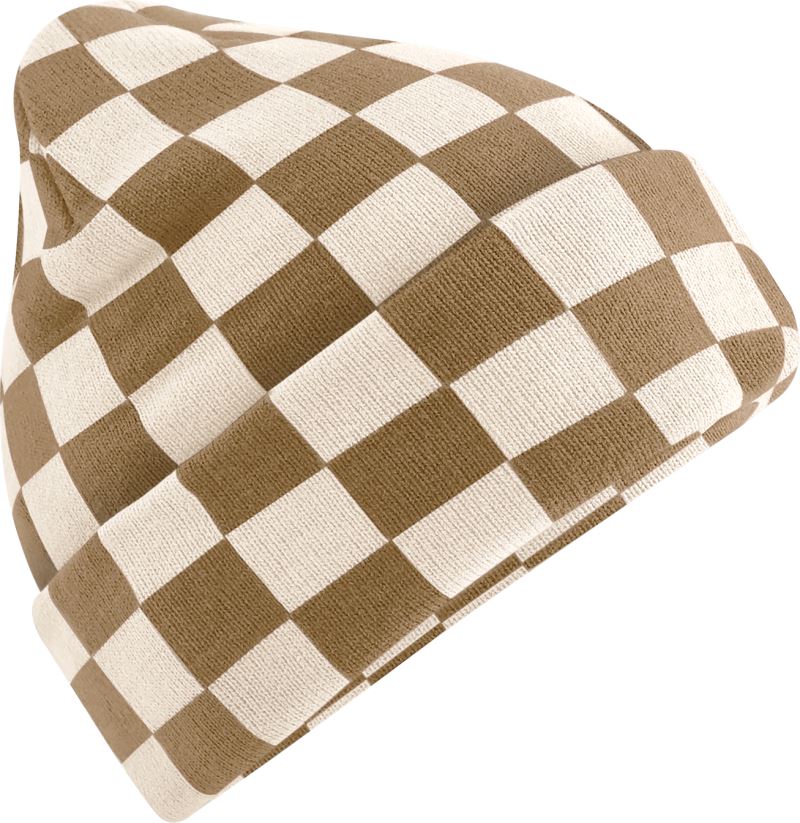 Levně Pletená čepice "Checkerboard" - biscuit/almond