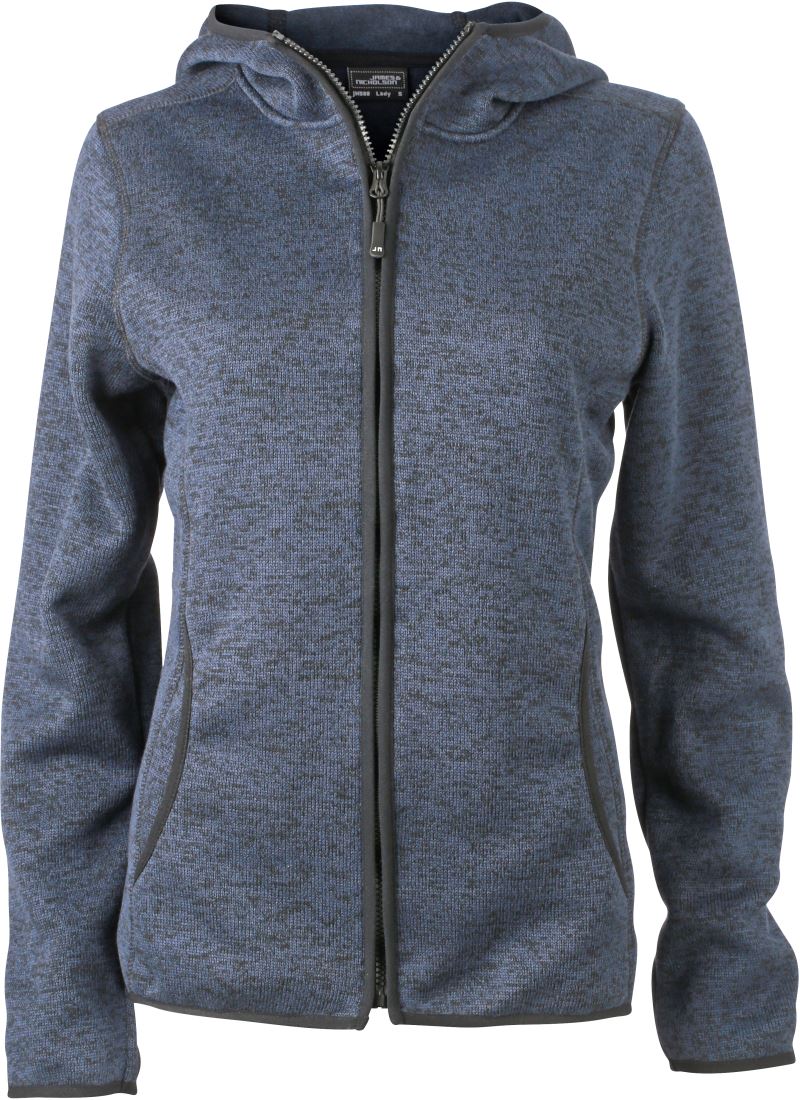 Levně Dámská pletená fleecová bunda s kapucí - denim melange/black