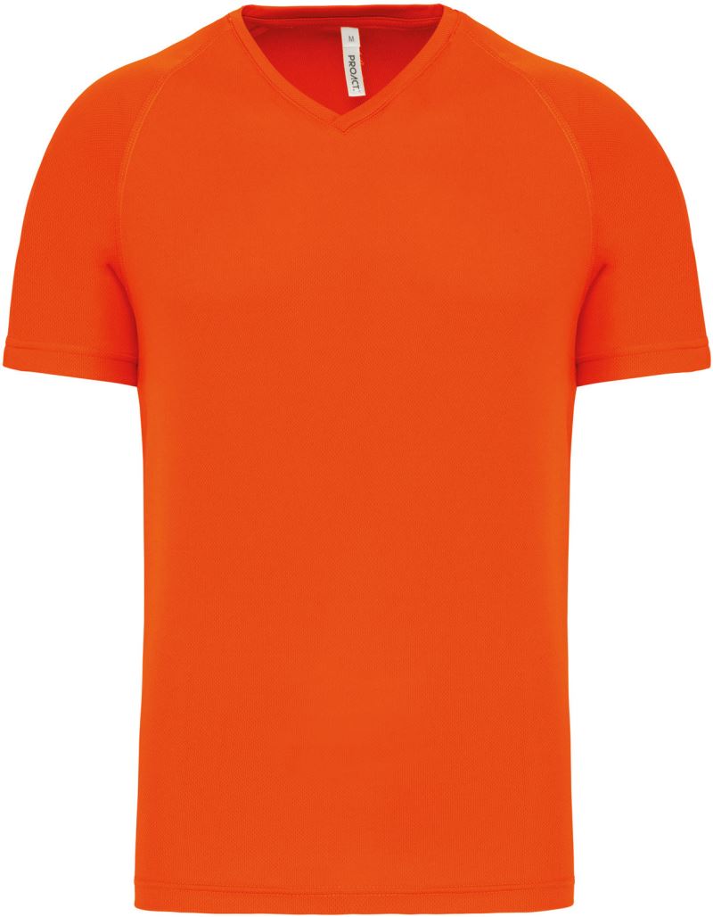 Levně Pánské sportovní tričko s výstřihem do V - fluorescent orange