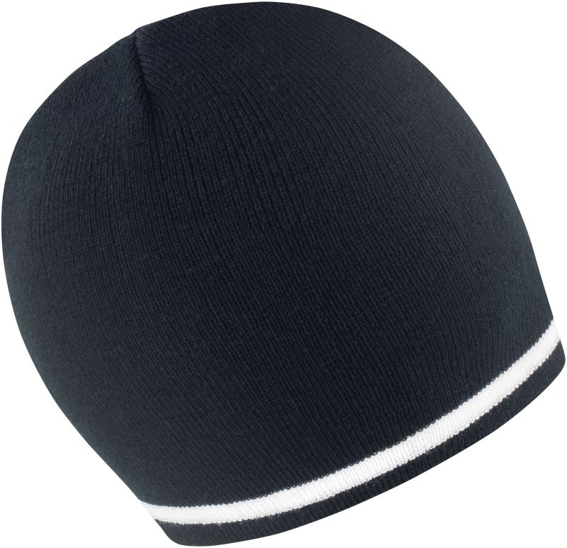 Levně Pletená čepice s kontrastními pruhy - black/white