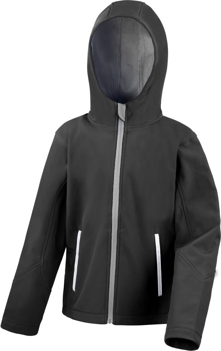 Levně Dětská 3-vrstvá softshellová bunda s kapucí - black/grey
