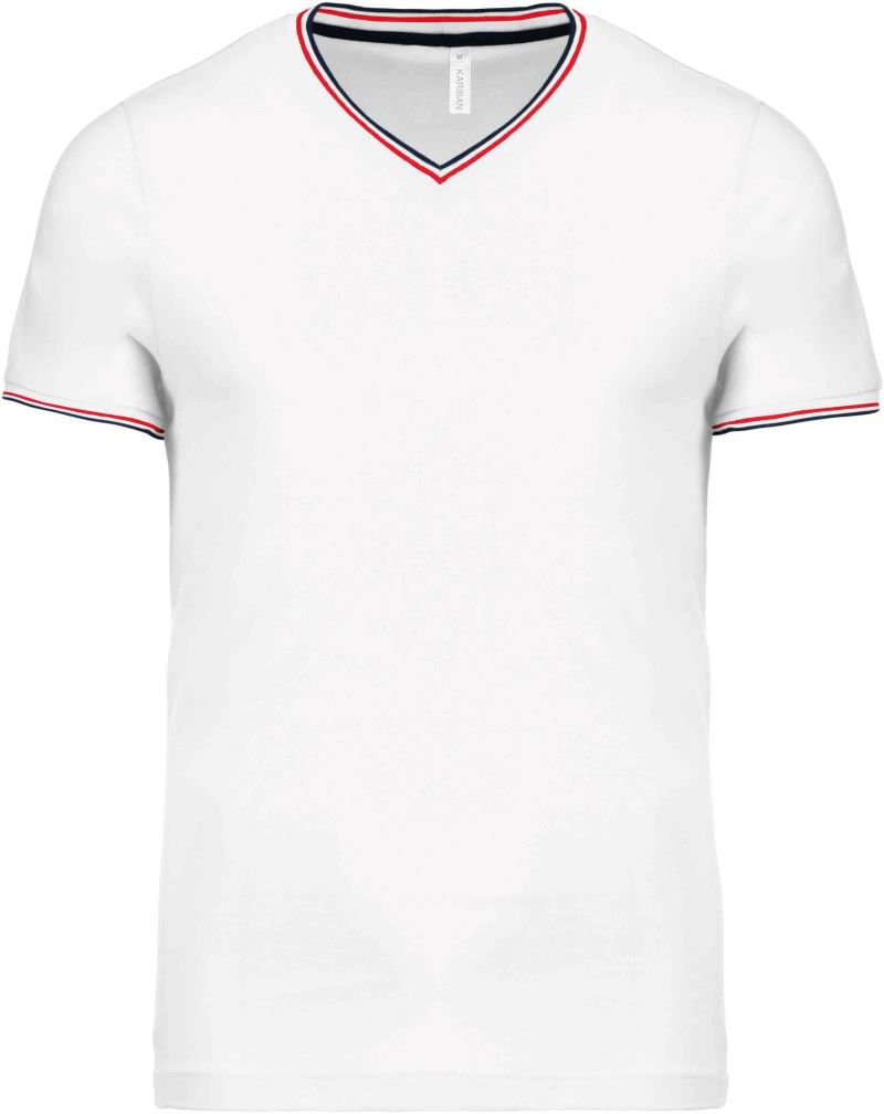 Levně Pánské piqué tričko s výstřihem do V - white/navy/red