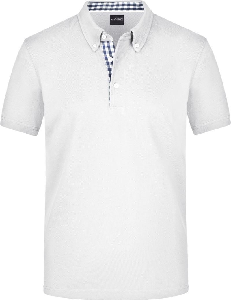 Levně Pánské piqué polo button-down - white/navy/white
