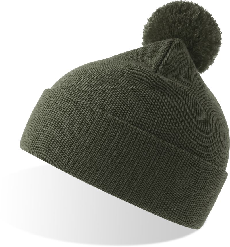 Levně Pletená čepice s bambulí - olive