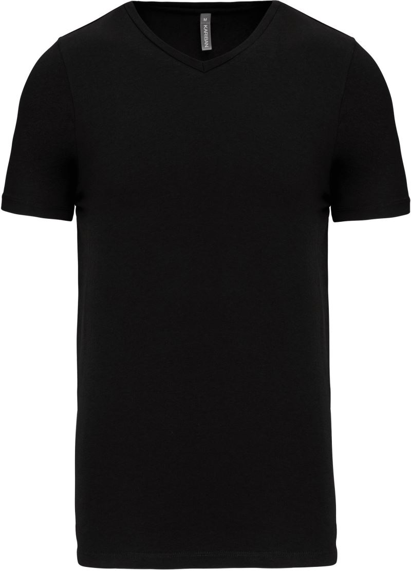 Pánské elastické tričko s výstřihem do V - black