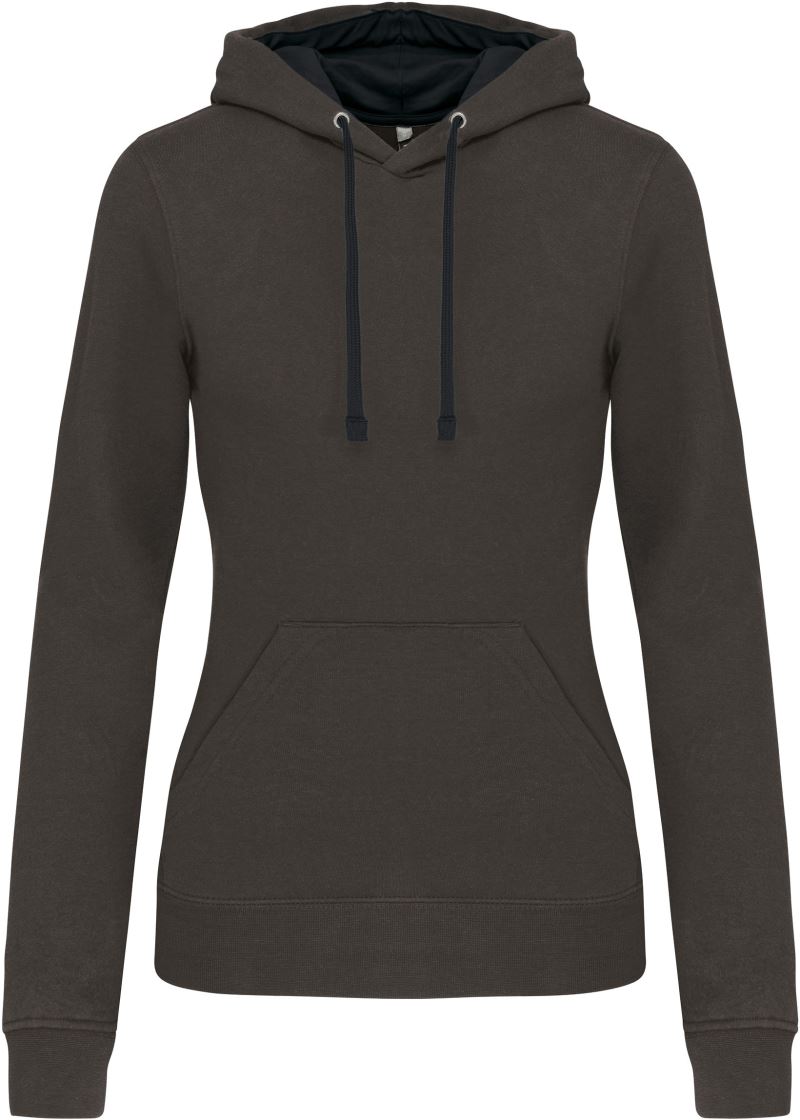 Levně Dámská mikina s kontrastní kapucí - dark grey/black