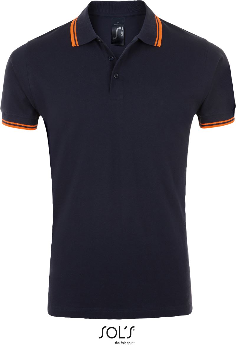Levně Pánské piqué polo - french navy/neon orange