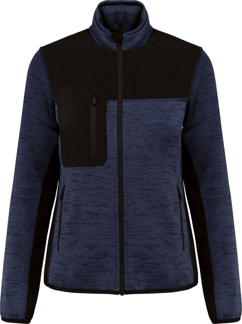 Levně Dámská pracovní pletená fleecová bunda - navy melange/black