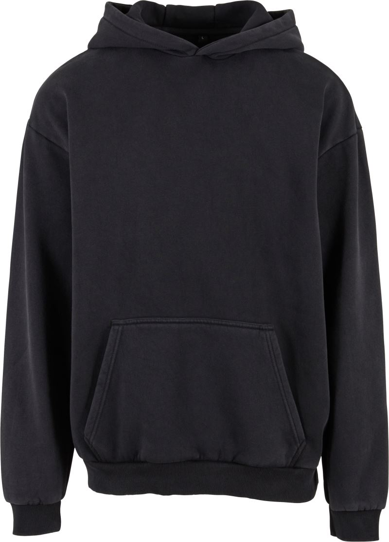 Levně Mikina s kapucí z těžké bavlny "Stonewash" - black